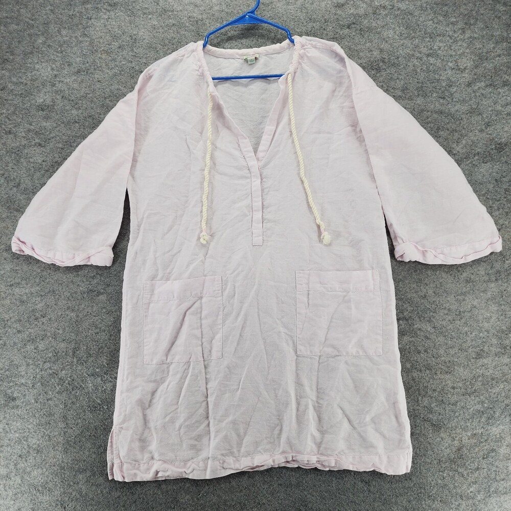 J Crew Beachwear Dress Womens Medium Short Sleeve Pink Linen Blend